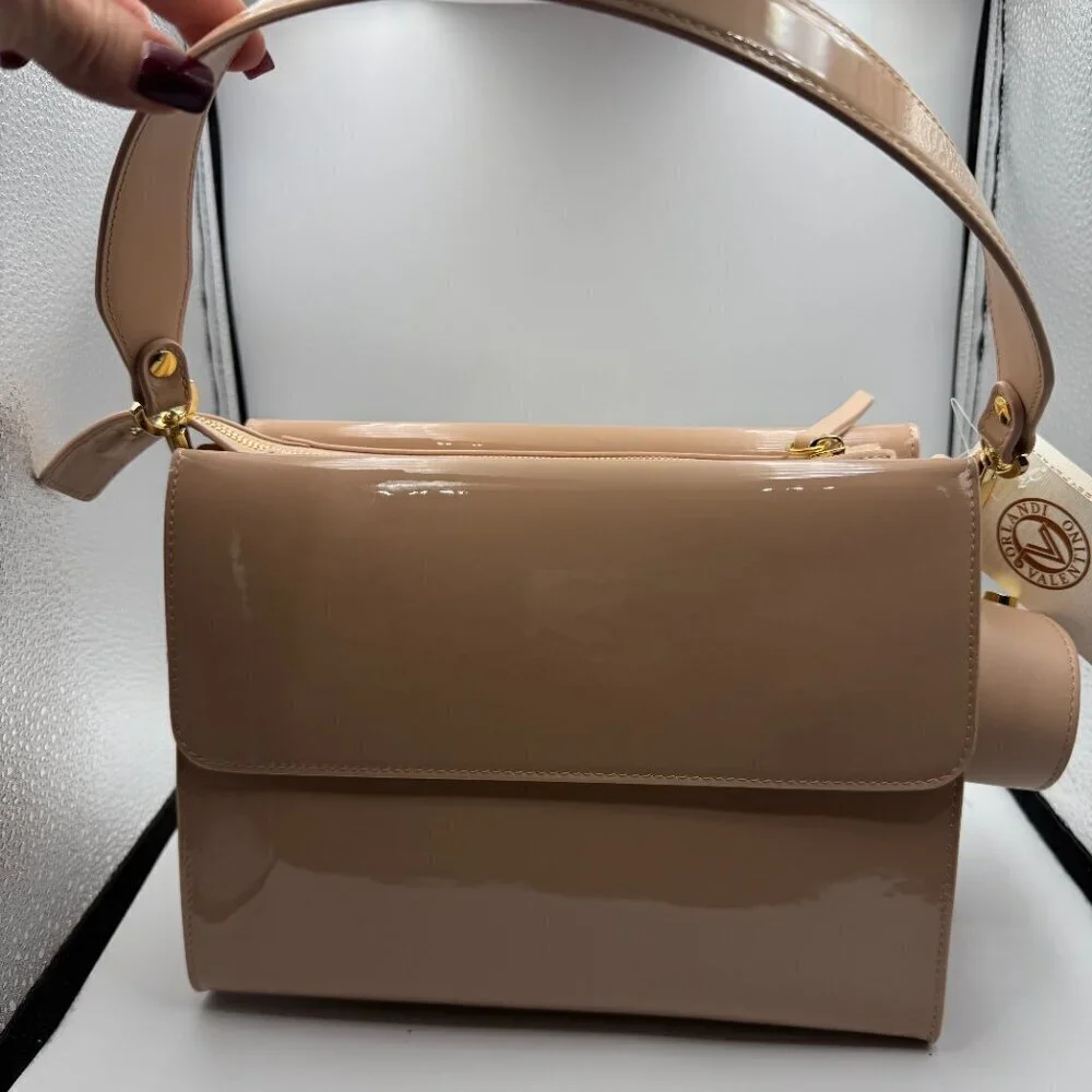 Orlandi Valentino Beige Patent Leather Crossbody Bag New With Tags - Picture 2 of 12